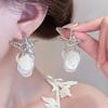 Design Sense Silver Color Metal Starfish Shell Pendant Earrings For Women Beach Vacation Party Aesthetic Jewelry Accessories