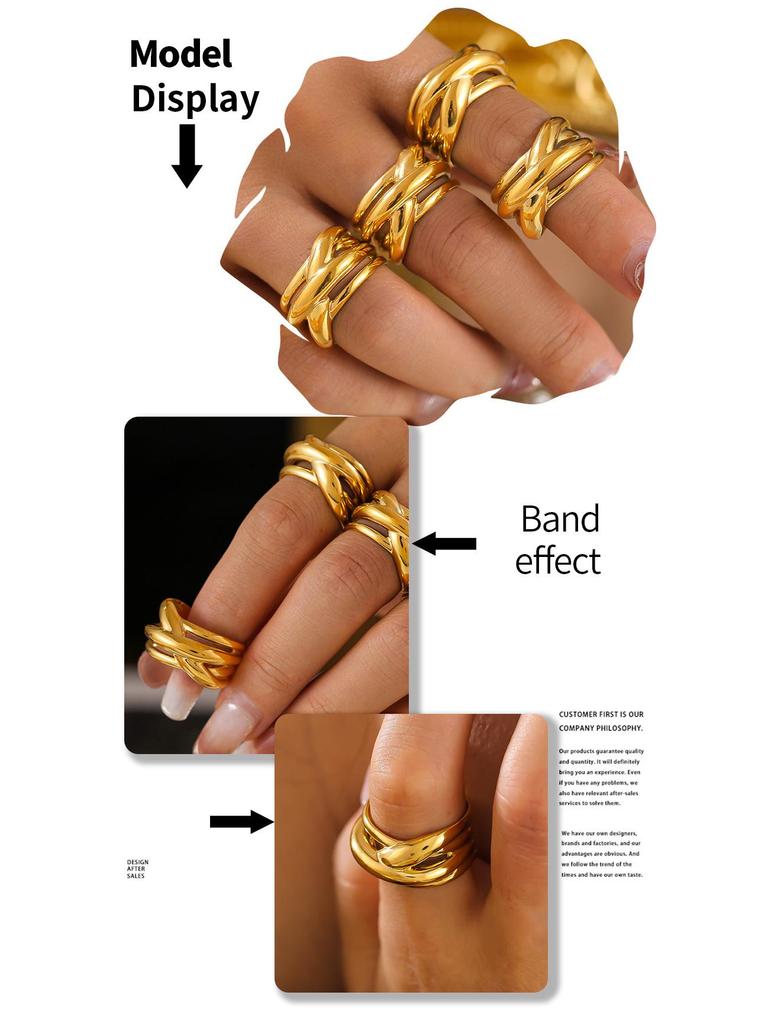 18k Gold Plated Geometric Multi-layer Titanium Steel Hollow Ring