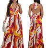 Bedruckter lässiger ärmelloser rückenfreier Jumpsuit mit Trägern und tiefem V-Ausschnitt, weitem Bein für Damen
