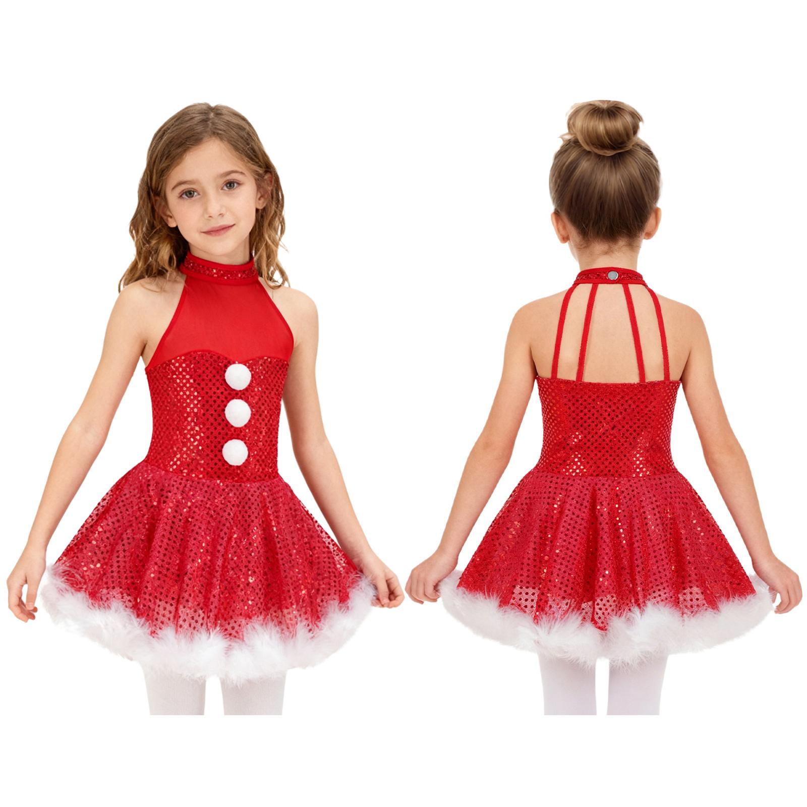 

Сукня для роликового катання для дівчаток Костюм Сніговика на Різдво Одяг для кружляння Без рукавів Сітка Паєтки Костюм для виступу 11-12 Years червоний