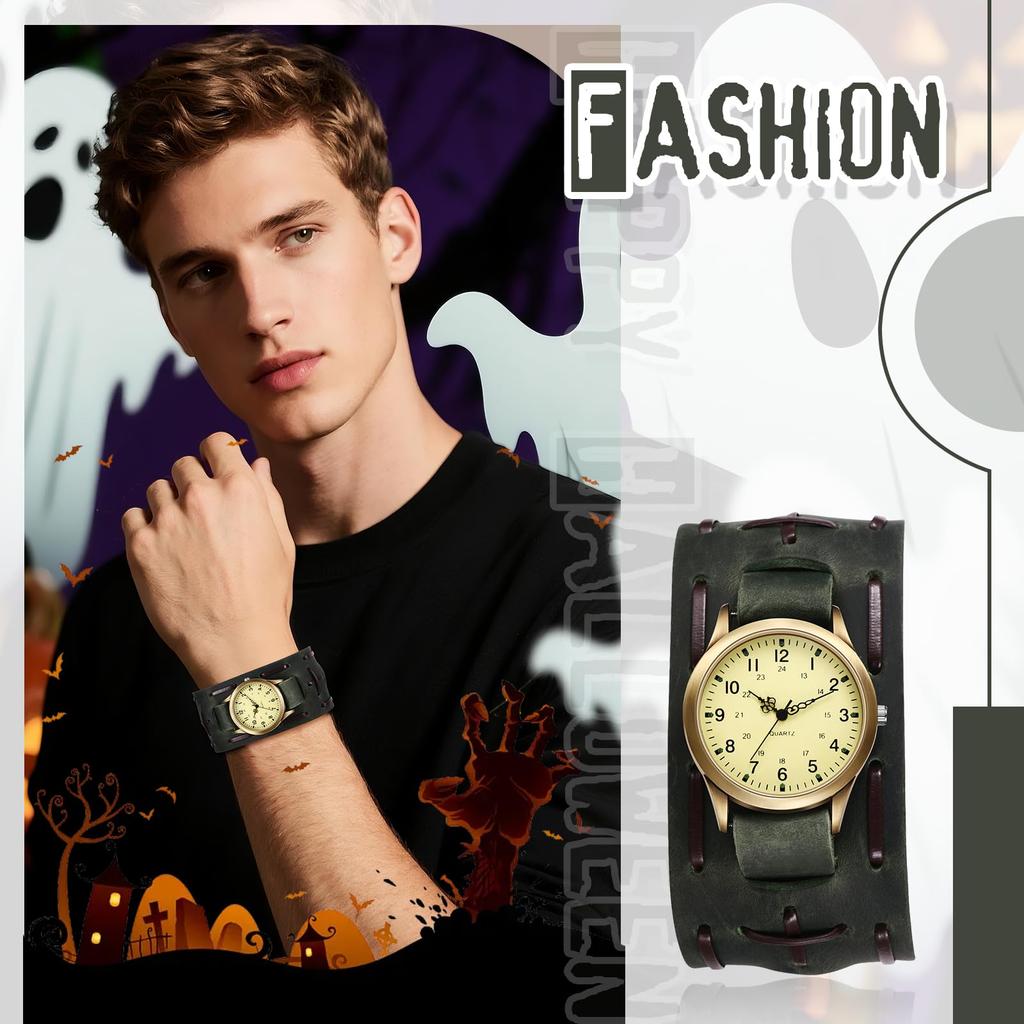 Punk and Rock Antique Watch with Genuine Leather Waterproof Analog Quartz Watch with Leather Motorcycle Fashion Watch Perfect Gift for and Day Men's