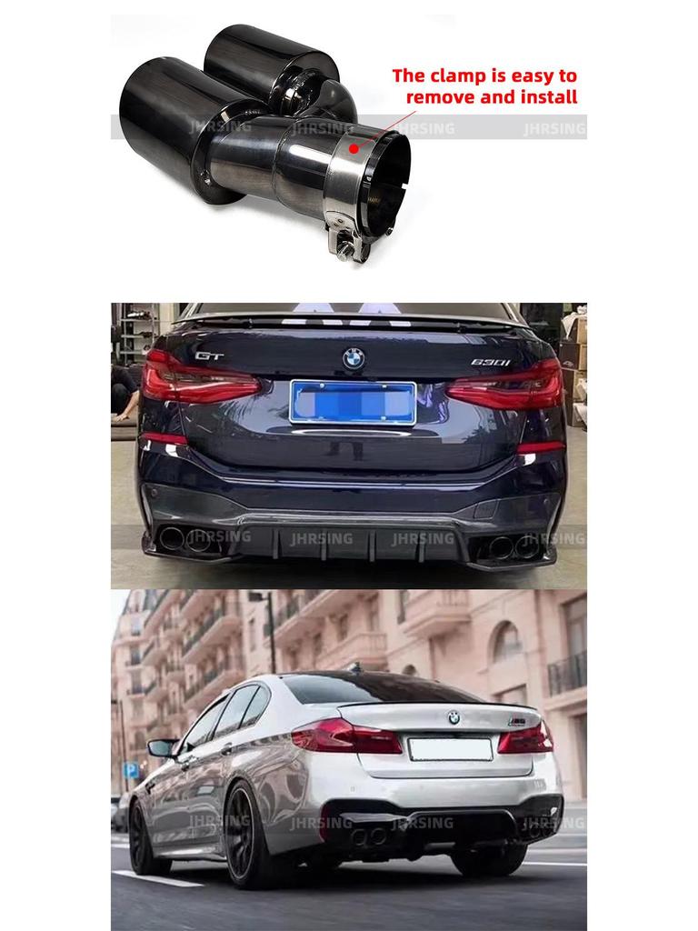 Convient pour BMW Série 5 G30 2018-2022: Échappement Quad M5, Silencieux et Sorties d'Échappement en Acier Inoxydable Chrome Noir.