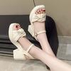 Large size platform high-heeled sandals women's summer new small one-word buckle with square head thick heel women's shoes