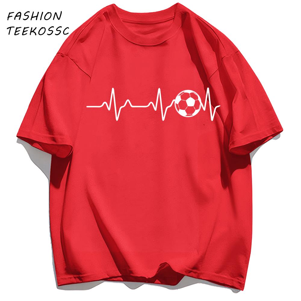 Football Electrocardiogram Print Men T Shirt Crewneck Summer TShirt Casual Loose Clothes Unisex AllMatch Cotton Sportswear