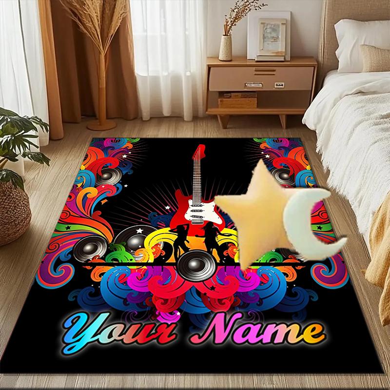 1PC Custom Name Colorful Guitar Music Festival Theme Floor Mat Ideal for Living Room, Game Rooms, Office, Bedroom, Floor Mat Playful Design