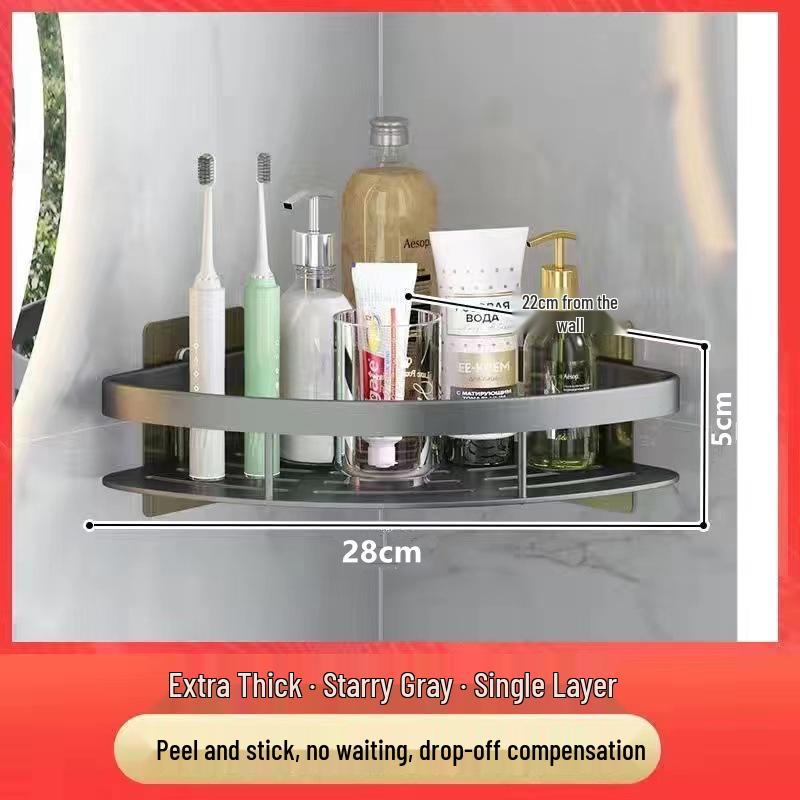 Punch-Free Suction Cup Bathroom Corner Shelf - Wall-Mounted Storage Rack for Kitchen and Washroom
