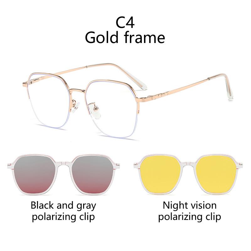 Magnetic Clip-On Glasses Frame Polarized Sunglasses Driving Sunglasses 3 IN 1 Half-frame Metal Stainless Steel