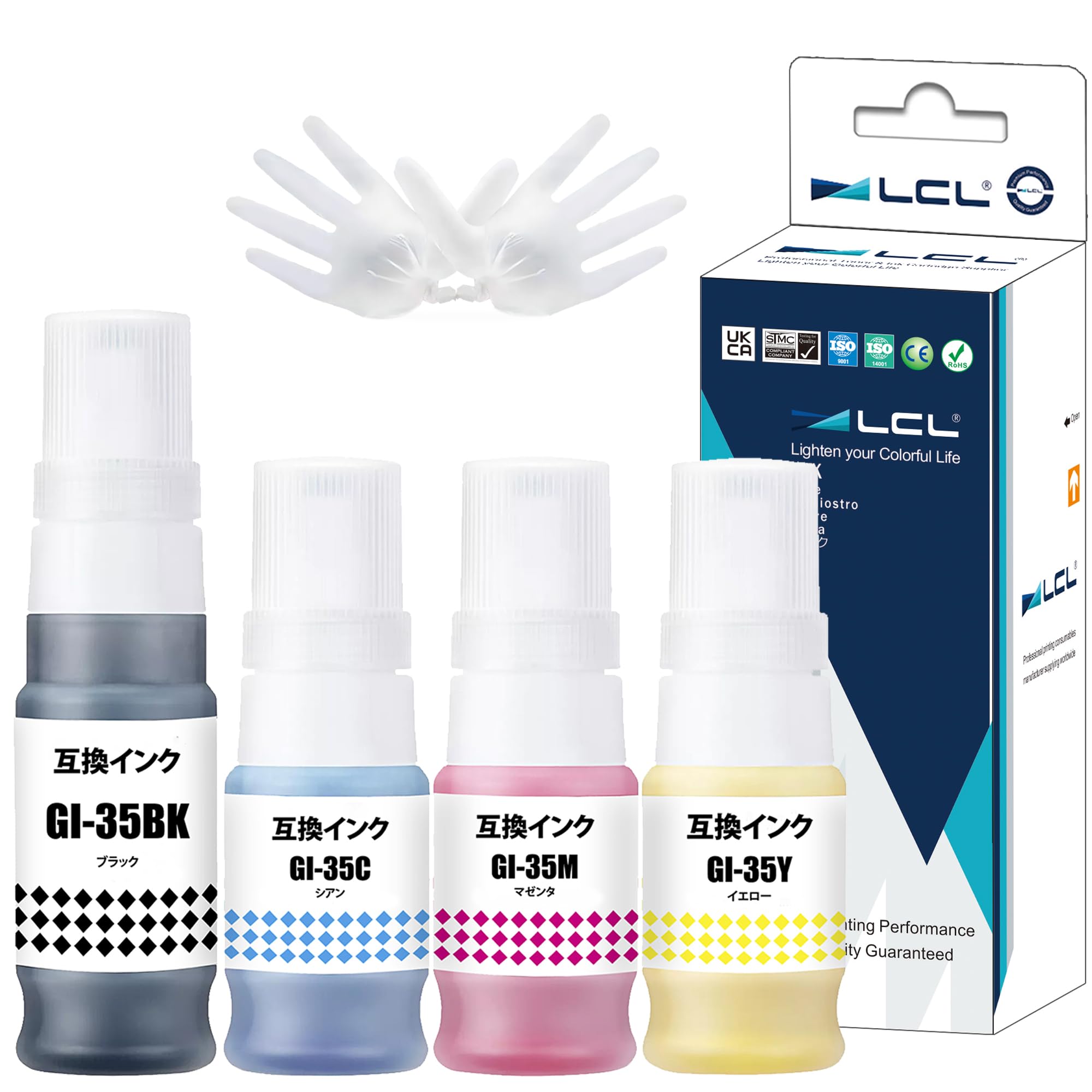 

LCL Compatible Ink Bottles for Canon and and Compatible GX2030 GI-35, GI-35BK, GI-35C, GI-35M, GI-35Y (4-Color Set Black, Cyan, Magenta, Yellow) -