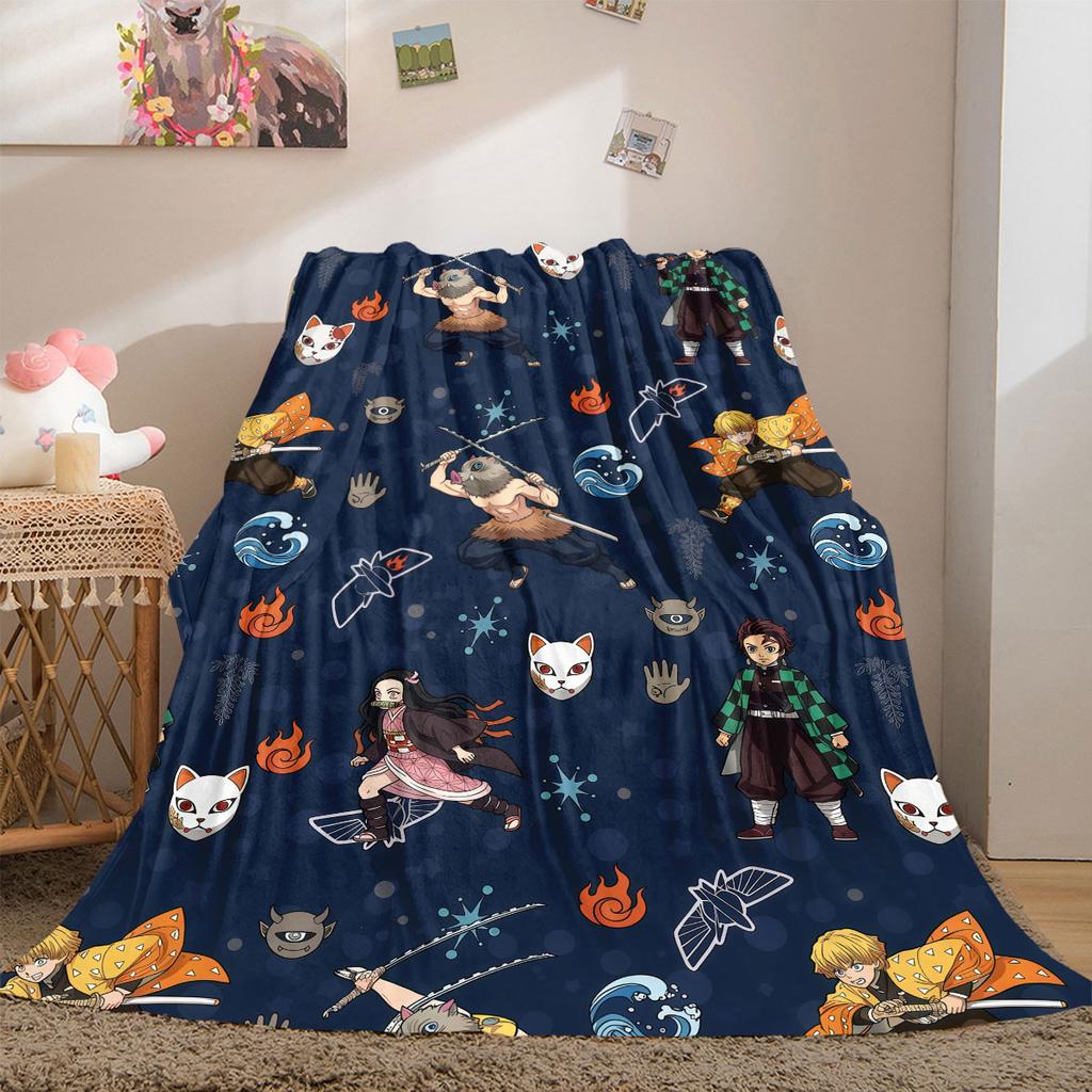 Demon Slayer Brilliant 2D Print Flannel Blanket Cute Cartoon Pattern for Home Decor Bed Sofa Travel Picnic Blanket_LIAN