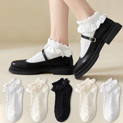 JK Lolita Spitze Rüschen Socken Einfarbig Schwarz Weiß Beige Kurze Socken Frauen Japanischen Stil Süße Mädchen Kawaii Niedliche Knöchelsocken
