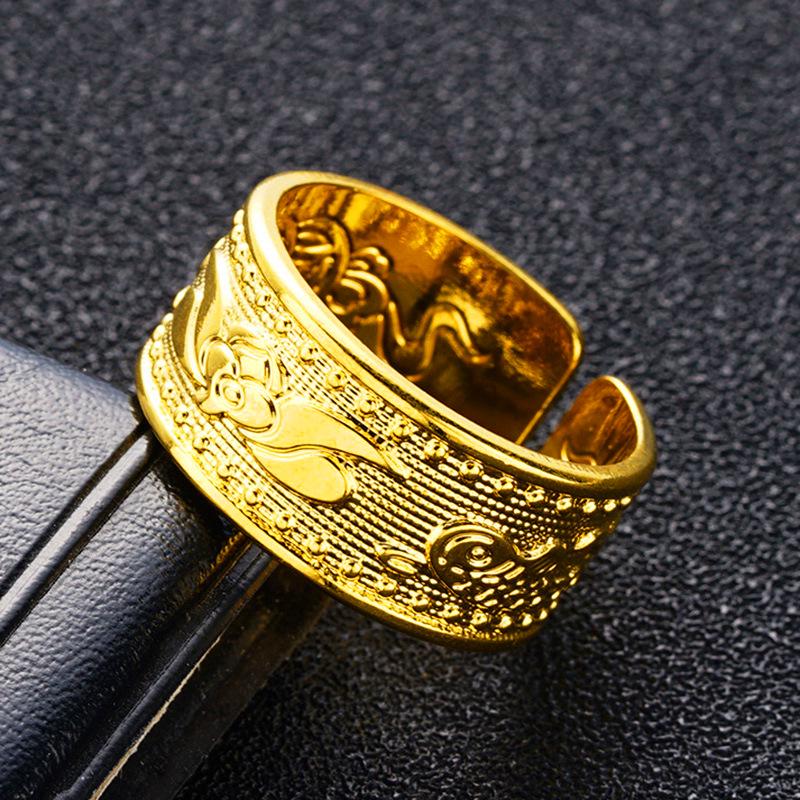 

Кольцо с имитацией сутры сердца из шести слов, 10 мм, с открытым латунным дизайном, вьетнамский песочно-золотой цвет для мужчин Adjustable