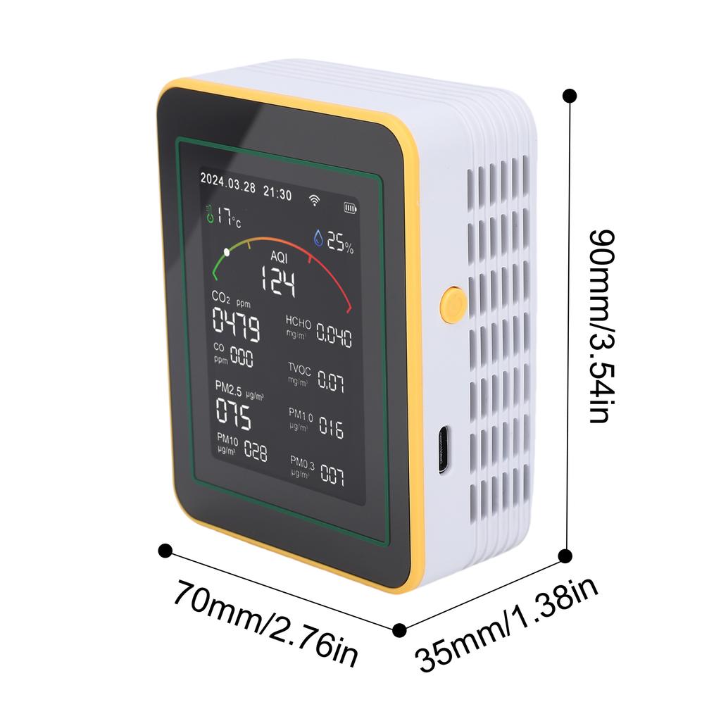 Luftqualitätsmonitor, 15-in-1 WLAN-Luftdetektor mit Farb-LCD-Bildschirm, passend für Tuya Smart, erkennt PM0.3 PM1.0 PM2.5 PM10