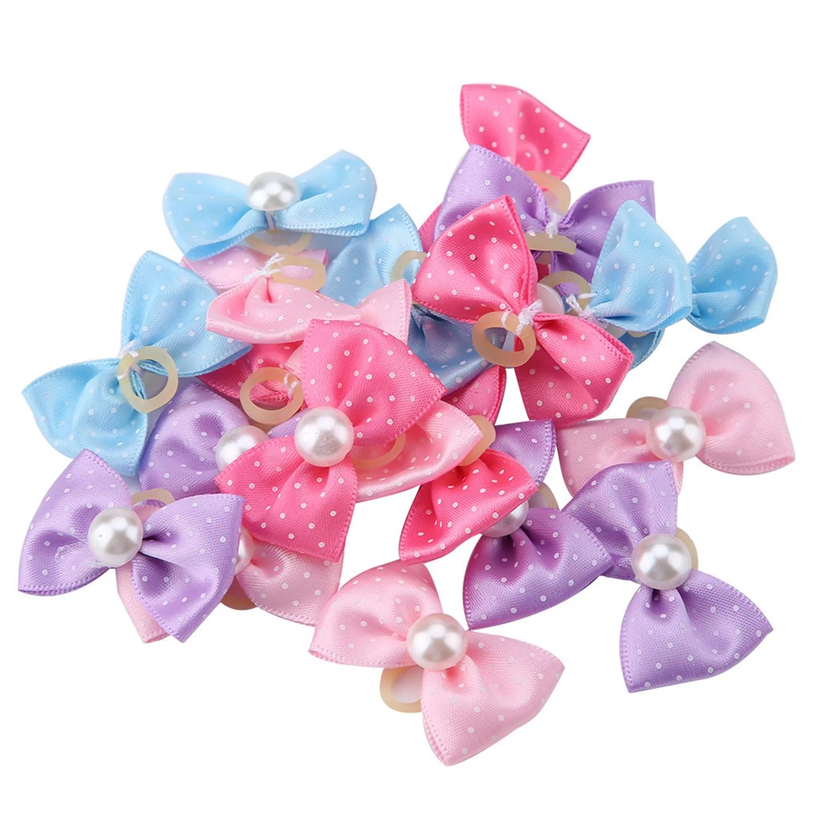 

20pcs Dog Grooming Bows Pearl Bow Cat dog Hair Bows Small Pog Grooming Accessories Dog Hair Rubber Bands Pet Hair Rope