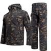 Men's Windproof Camo Sharkskin Tactical Suit with Fleece Lining for Winter Cycling and Workwear