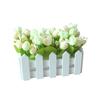 1 Set White Wooden Fence Artificial Flower Floral Holder Home Garden Decor