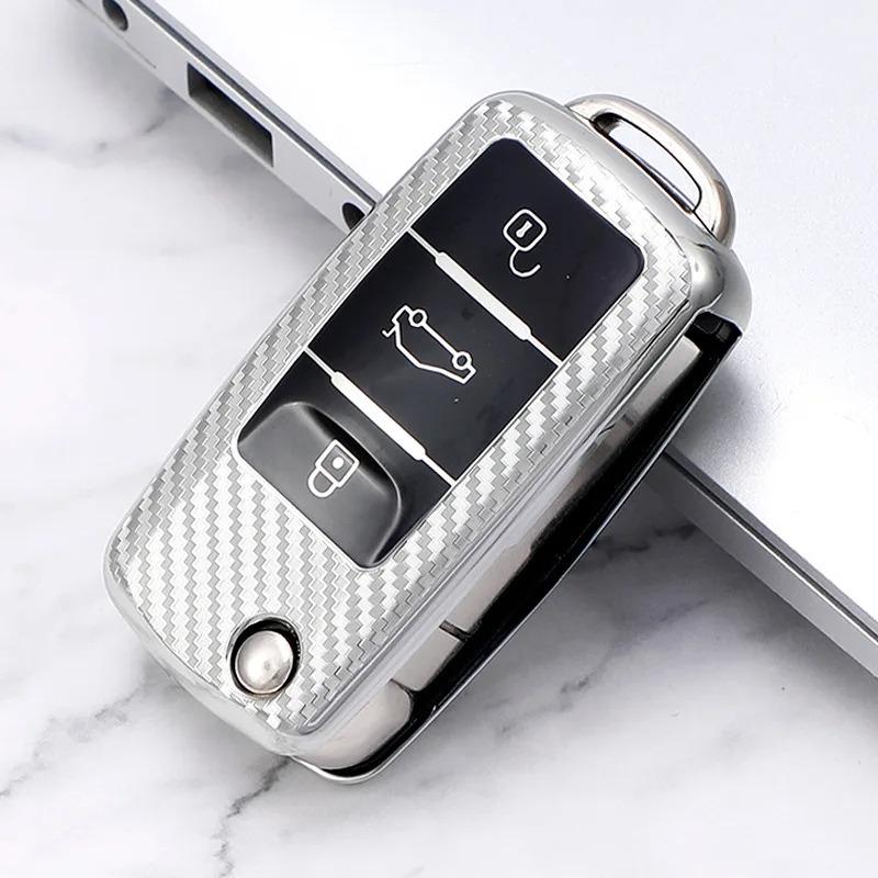 

Carbon Fiber Car Key Case Full Cover Protection Shell Bag for VW Volkswagen Polo Tiguan Passat Golf Jetta Lavida Skoda Octavia серебряный