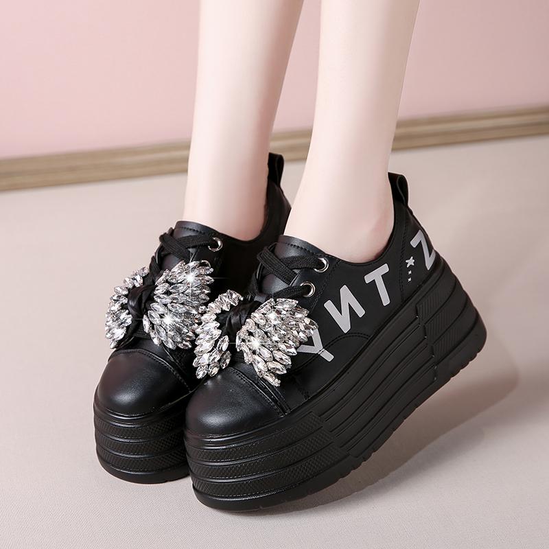 Fashion 8CM Ankle Boots Spring Women Fashion Bling Butterfly-knot Chunky Sneaker Vulcanize Autumn Motorcycle Platform Wedge Flats Shoes