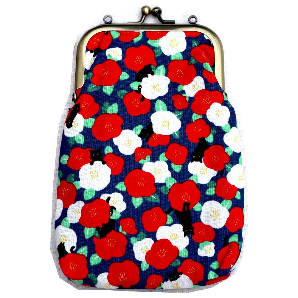 

[Onishi Ken] Smartphone Shoulder Bag, 2-Way, with Clasp Closure, Camellia CatBlue