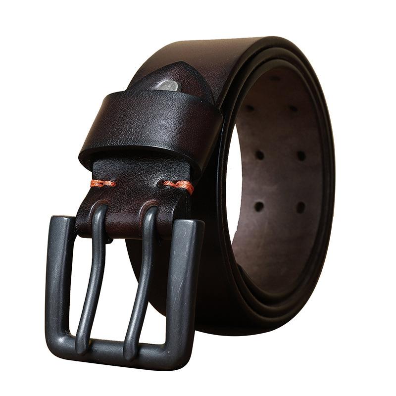 4.3CM Widened Double Needle Buckle Belt Men's Genuine Leather Top Layer Cowhide Retro Youth Versatile Casual Belt