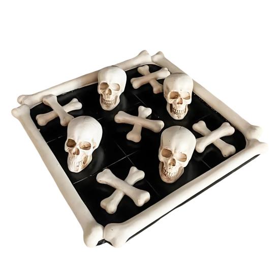 Skull Crossbones Board Game 2-in-1 Portable Travel Gothic Chess Pieces Chessboard Kids Adults Family Night 2 Player Battle Classic