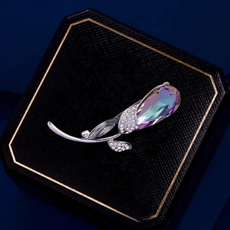 Elegant Purple Spiral Brooch, High-end Feminine Personality Crystal Tulip Brooch, Niche Design Sense Brooch