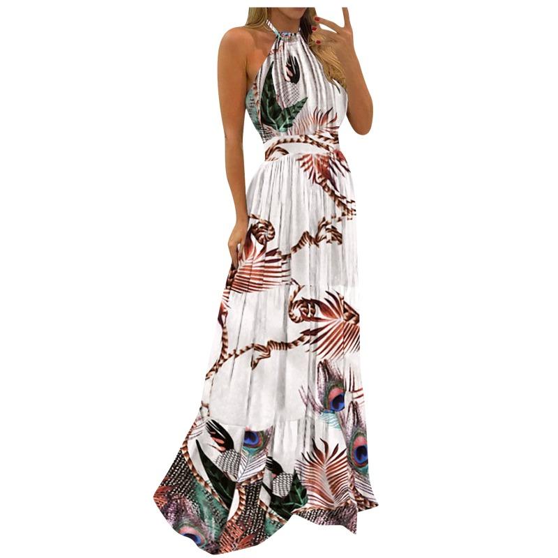 Wish Bohemian Lace Up Sleeveless Digital Printing Colorful Dress