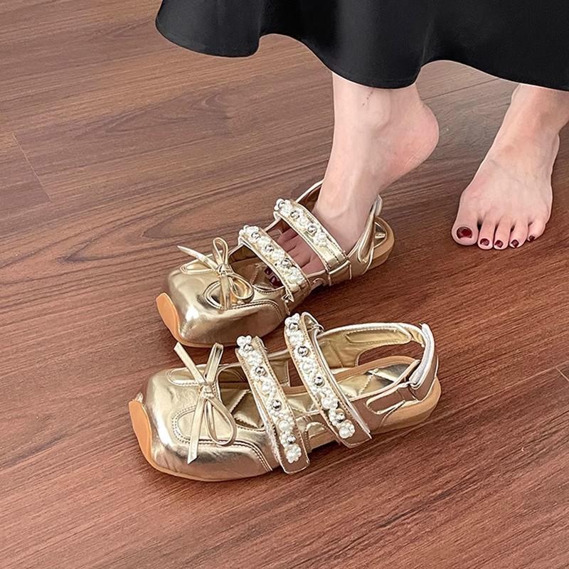 Dream Star and Moon Flat Bottom Shallow Mouth Mary Jane Shoes Women's Summer Bow Sweet Empty Bag Head Sandals European Light Luxury