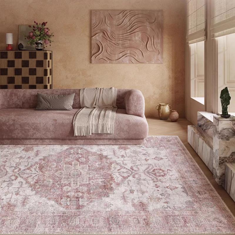 

Pink Vintage Living Room Carpet Nordic Style Light Luxury Art Bedroom Rug Machine Washable Foldable Non-slip Coffee Table Mat 50x80cm (19x31inch)
