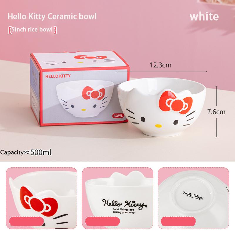 For Sanrio 5Inch Ceramic Rice Soup Bowl for Melody&Cinnamoroll&Kuromi Tableware Cartoon Irregular Anime Relief Bowl for Children