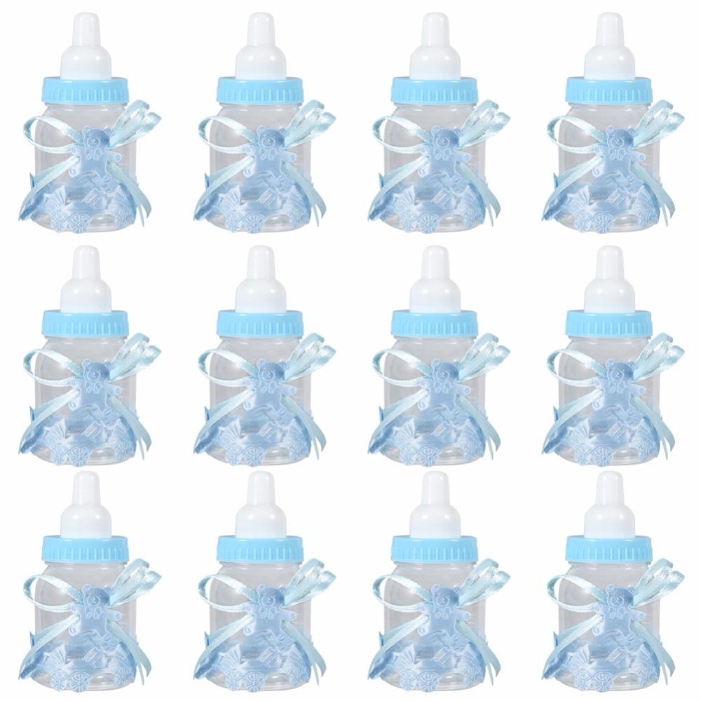 12pcs Clear Candy Chocolate Boxes Plastic Feeder Feeding Bottle For Wedding Party Birthday Baby Shower Favors Maternity Gifts