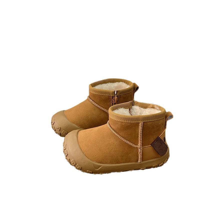 Korean-Style Unisex 2025 Winter Boots: Side Zipper, Plush Lined, Anti-Kick, Warm Cotton, Short Snow Boots for Kids