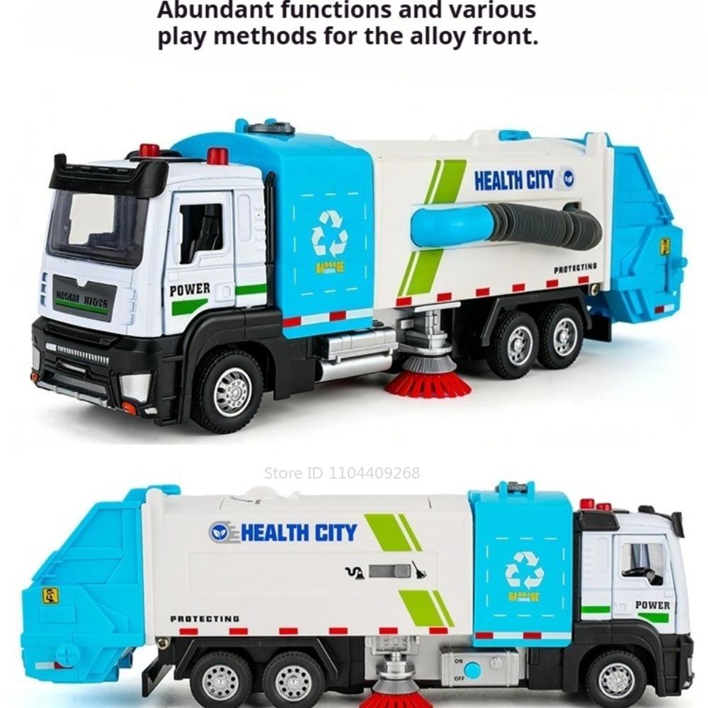 1:32 Elektrischer Saugkehrer Modellauto Müllwagen Spielzeug Ton Licht Pull-Back Straßenräumer Autos Modelle Türen Geöffnet Spielzeug