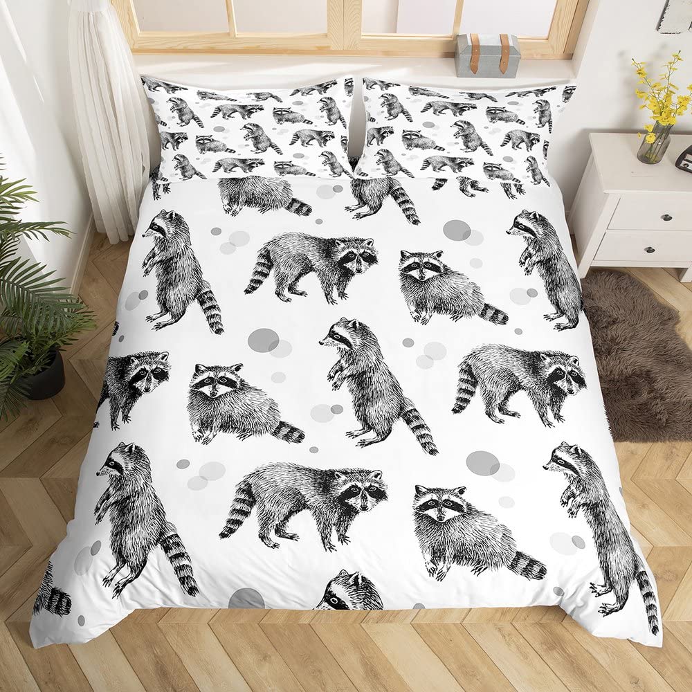 Waschbär Bettwäsche-Set für Jungen Kinder Mädchen Niedlicher Cartoon Wildtiere Bettbezug Liebevolle Tiere Bettdeckenbezug Polyester Steppdeckenbezug