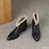 Autumn winter new retro pointed warm short boots thick heel versatile simple comfortable temperament women's boots