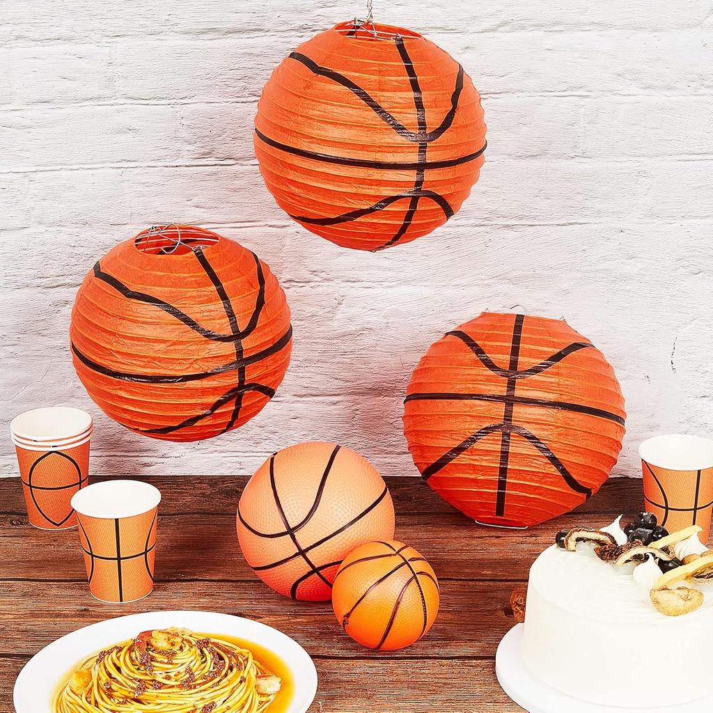Leinuosen Basketball Paper Lanterns 8 Inch Basketball Party Decorations Hanging Paper Lanterns Basketball Sport Decor for Boys and Girls Basketball