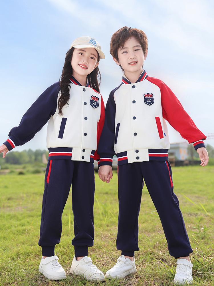 Children's Academy Style Color Block School Uniform, Long Sleeve Three-Piece Set for Spring, Autumn, and Winter