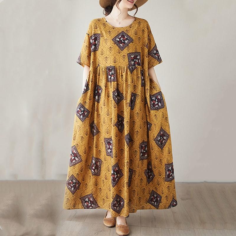 

Новое хлопковое платье больших размеров с коротким рукавом и животным принтом, повседневное свободное длинное летнее платье для женщин