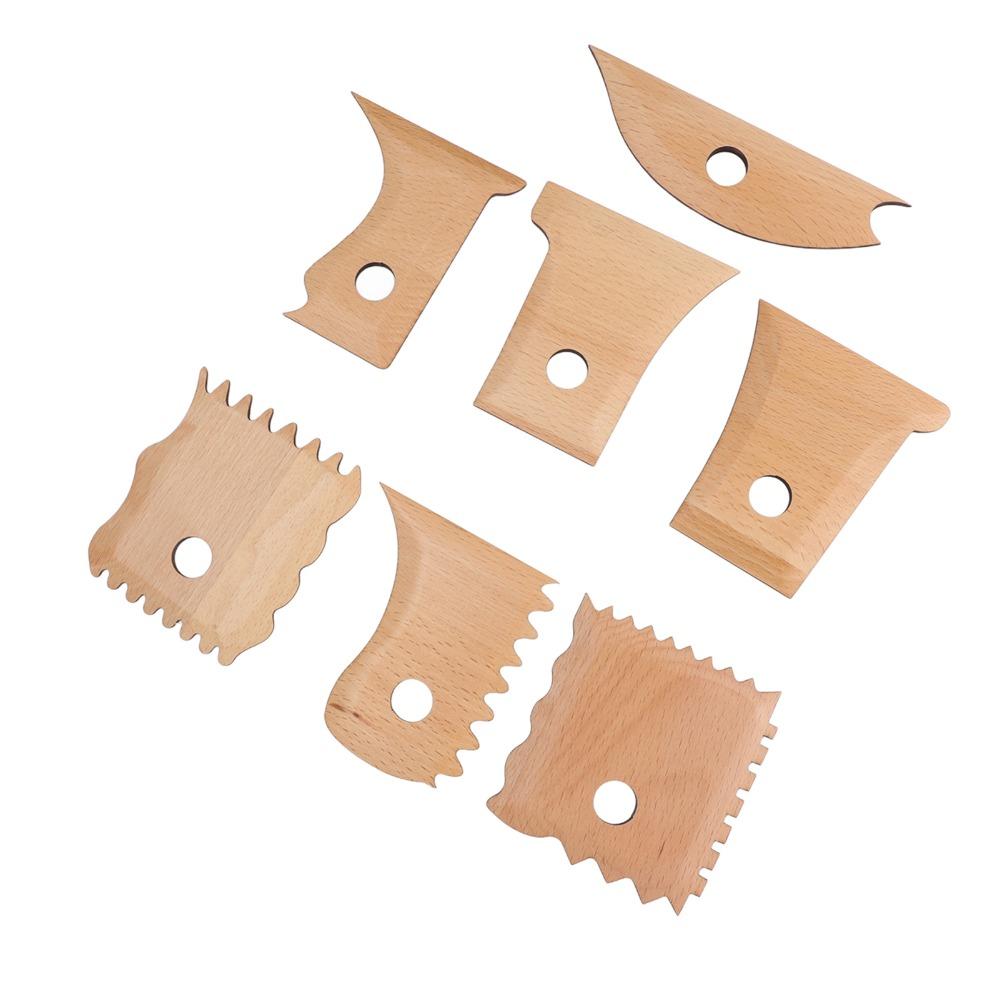 7Pcs Complete Set Wooden Pottery Tool Durable Smooth Trimming Tool Multi-shape 7-piece Set Clay Tool Clay Sculpting