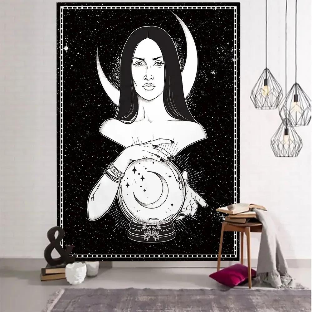 Goddess Hecate Tarot Divination Home Decor Witchcraft Tapestry Mandala Wall Decor Hippie Boho Moon Phase Tapestry Sofa Blanket
