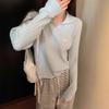 Milky Blue Polo Neck Knit Autumn Embroidery Long Sleeve Top Women's Pit Strip Base Sweater Autumn New Product