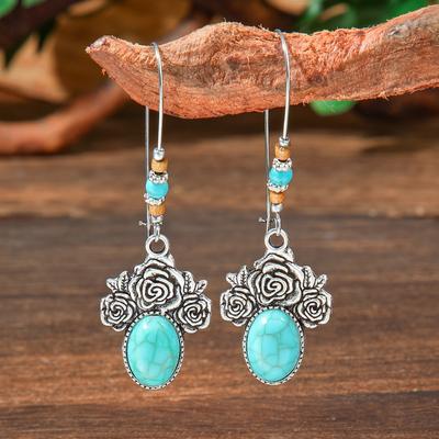 Neues Bohème-Ohrringe-Halsketten-Set Tropföl Runde Blume Türkis Ohrringe Vintage Einfacher Ohrschmuck