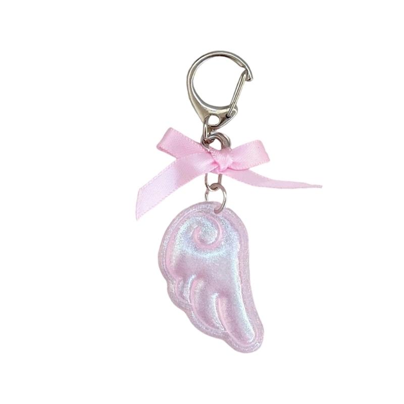 Sweet Charm Angel Wing Keychain Lovely Japanese Aesthetic Bag Hanging Pendant Alloy Keyring for Women Girls розовый