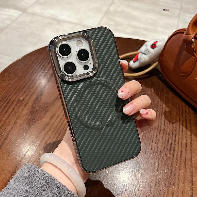Applicable to Apple 16promax mobile phone case, carbon fiber pattern iPhone15 all-inclusive 14 anti-drop 13 magnetic 12 case