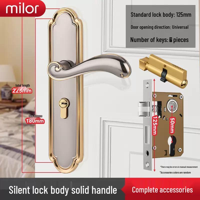 Universal Interior Door Lock Set: Silent Three-Piece Black Handle for Bedroom or Old Door Replacement
