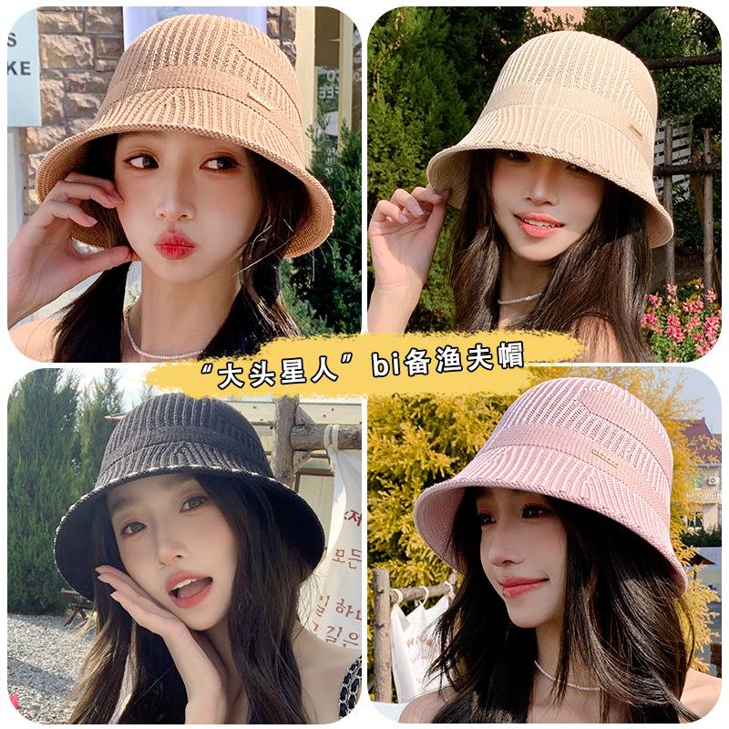 Sommarhatt dam enfärgad stickad mångsidig sommarsolskydd solskyddshatt UV-skydd bucket hat
