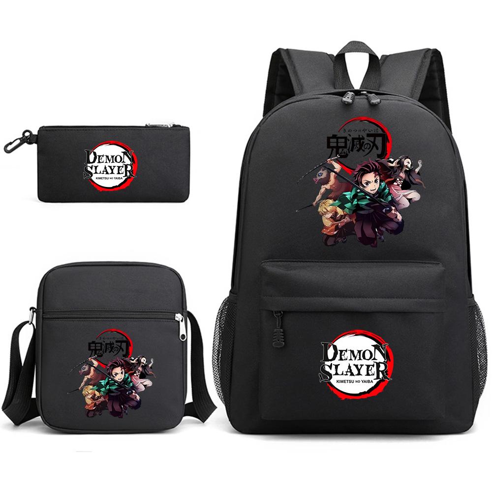 3Pcs/set Anime Demon Slayer Printed Backpack with Shoulder Bag Pencil Case for Teenager Student Boy Girl Waterproof Schoolbag