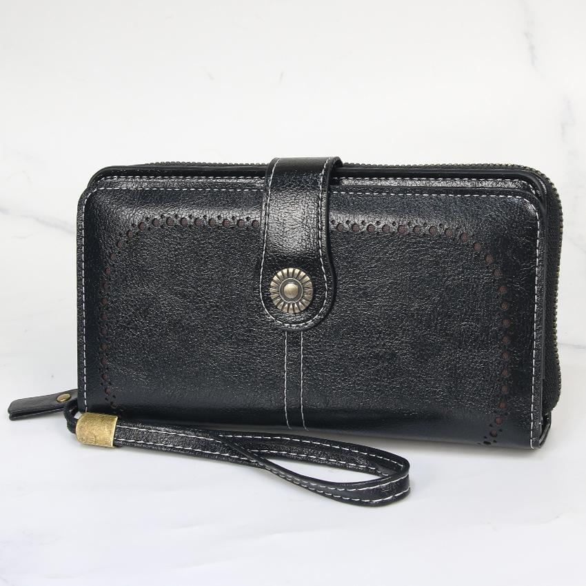 Women Long Wallet Large Capacity Hollow-Out Zipper Wallet Vintage Multi Card Holder Phone Purse Wristlet Clutch Lady Card Holder Coin Purse