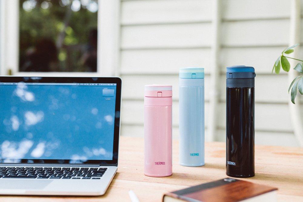 Thermos Water Bottle Vacuum Insulated Mobile Mug Open Pink P [One-Touch Type] 0.35L JNS-350