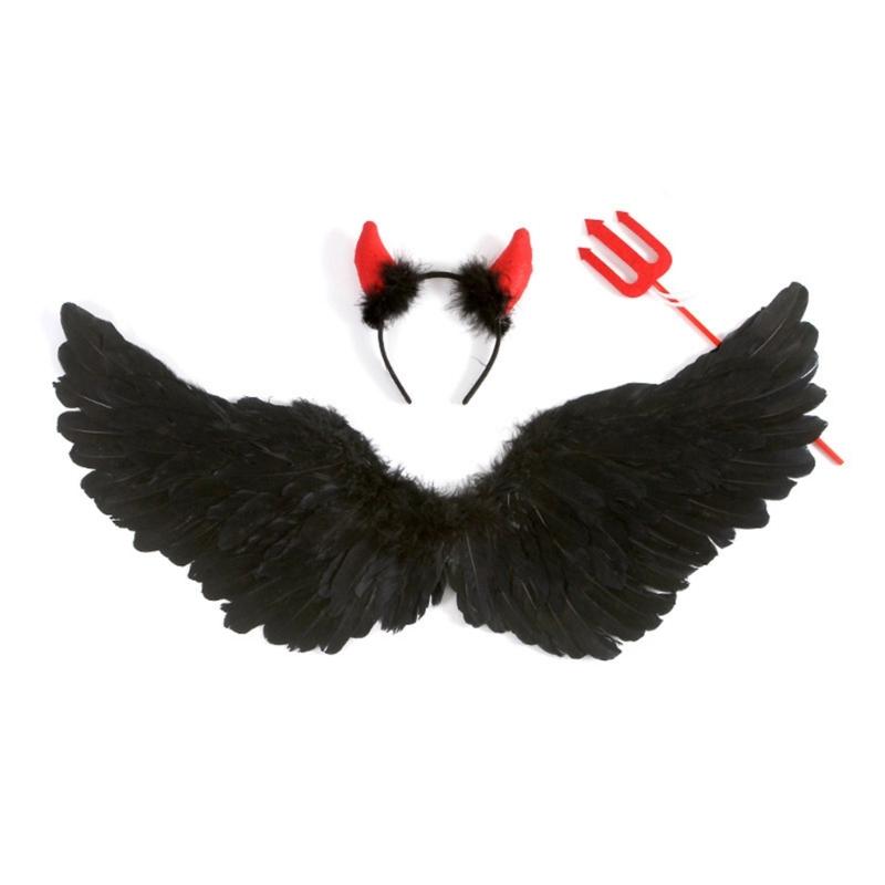 Federflügel Teufelshorn/Krone Stirnband Zauberstab Engel/Dämon Kostüm Halloween Kostüm Cosplay Party Requisiten