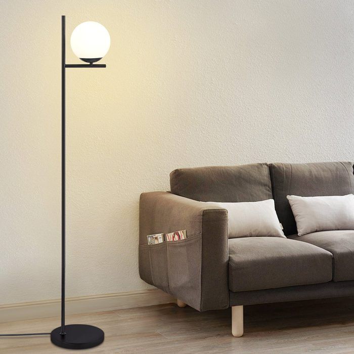 Lampadaire salon - NETTLIFE - Lampadaire noir E27 - Métal et verre - Interrupteur au pied